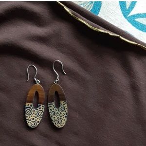 Handmade Wood Painted Oval Dangle Earrings